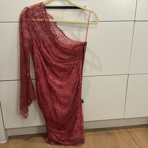 Emilio Pucci lace one shoulder dress in rose. Worn once. Size 10 (fits like a 4)